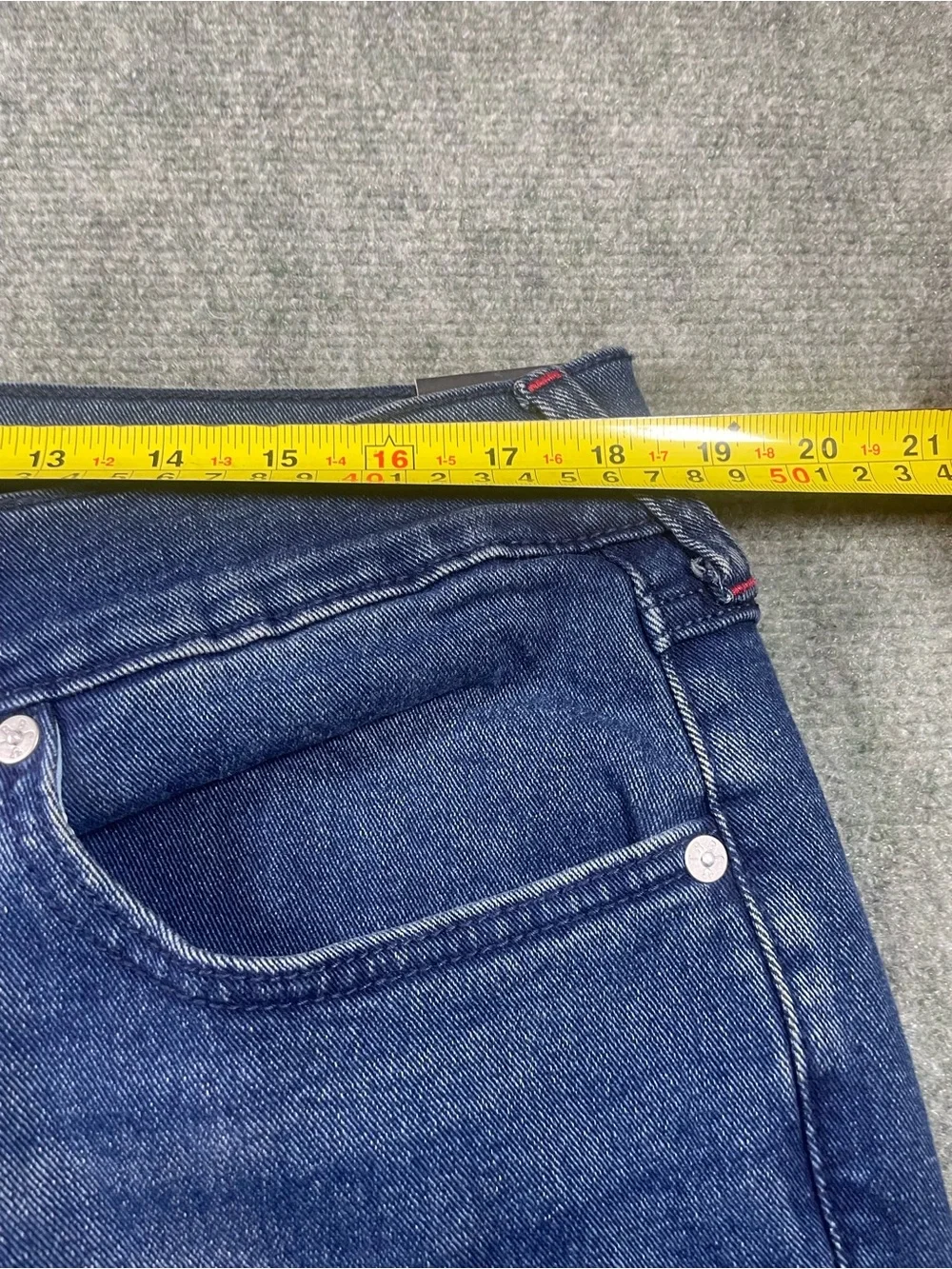 True Religion Ricky Men's Straight Jeans in Dark Blue with Red Accents